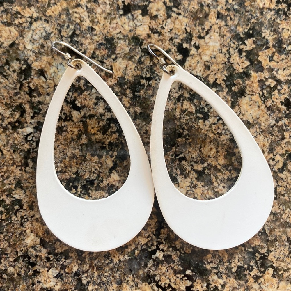 Nickel & Suede Medium Select White Leather Cutout Earrings